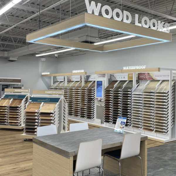 Wood-look flooring displays at Carpet One in Albany, NY